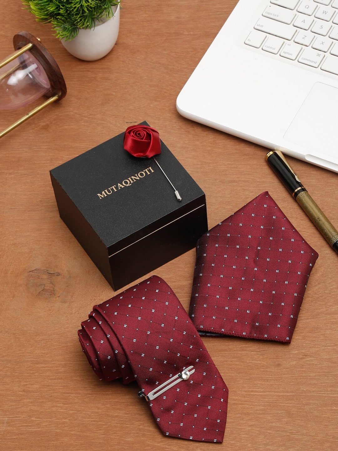

MUTAQINOTI Men Maroon Formal Tie Accessory Gift Set