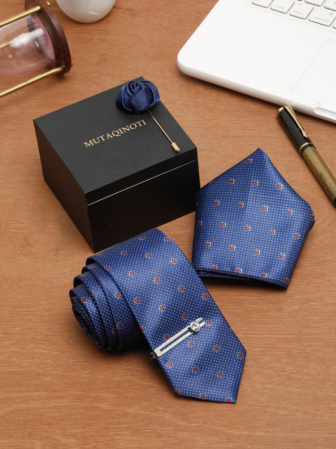

MUTAQINOTI Men Blue Accessory Gift Set