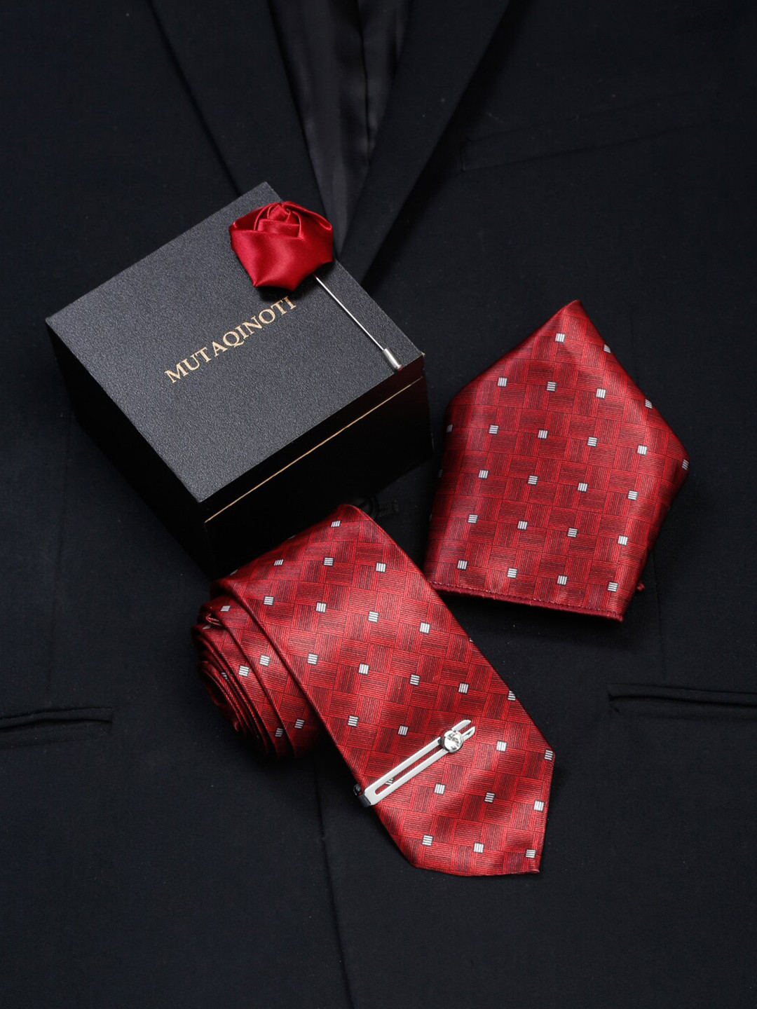

MUTAQINOTI Men Red Formal Accessory Gift Set