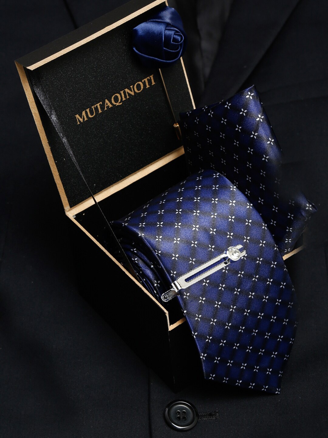 

MUTAQINOTI Men Blue Formal Tie Accessory Gift Set