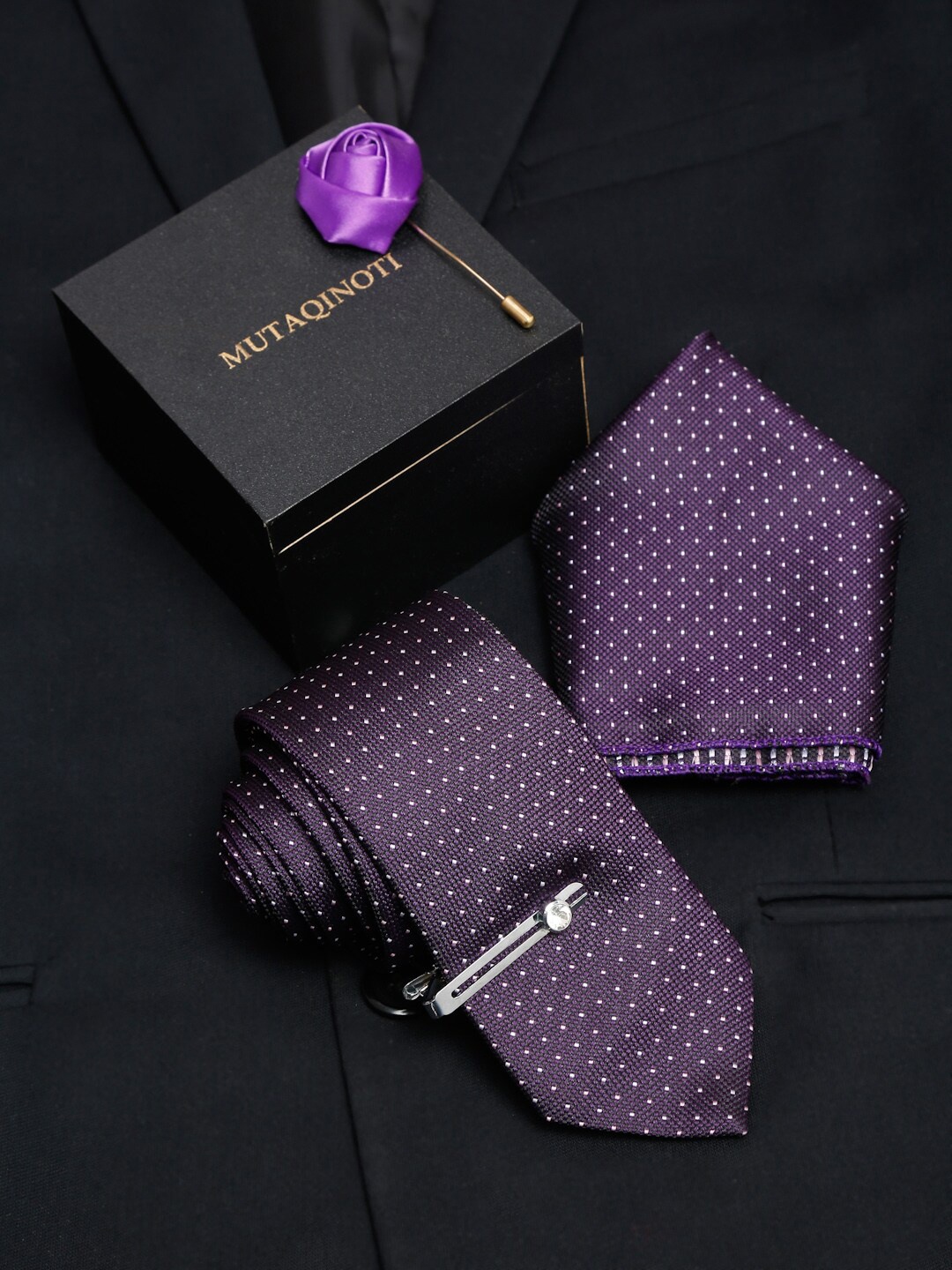 

MUTAQINOTI Men Purple Formal Silk Accessory Gift Set