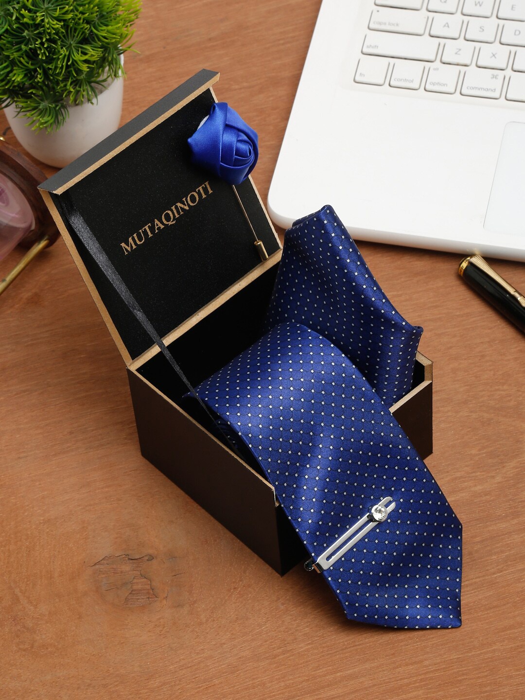 

MUTAQINOTI Men Blue Formal Tie Accessory Gift Set