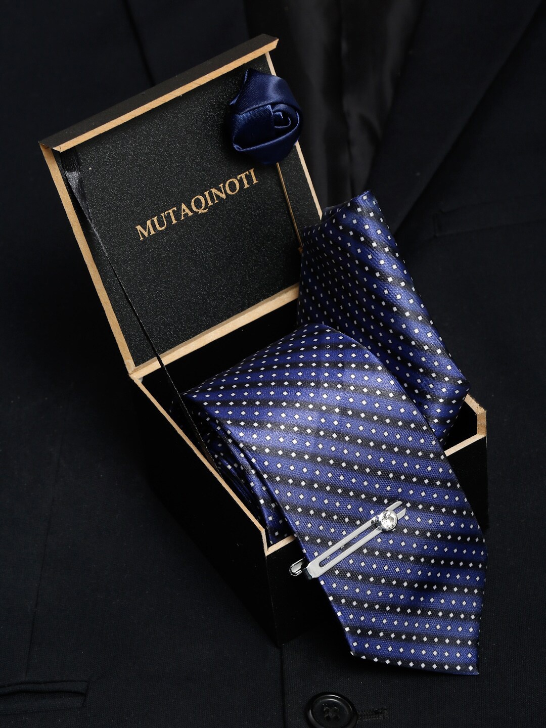 

MUTAQINOTI Men Blue Formal Accessory Gift Set