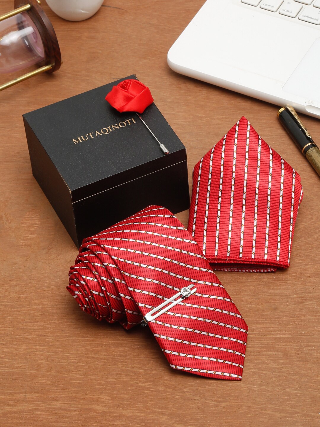 

MUTAQINOTI Men Tie & Pocket Square Accessory Gift Set, Red