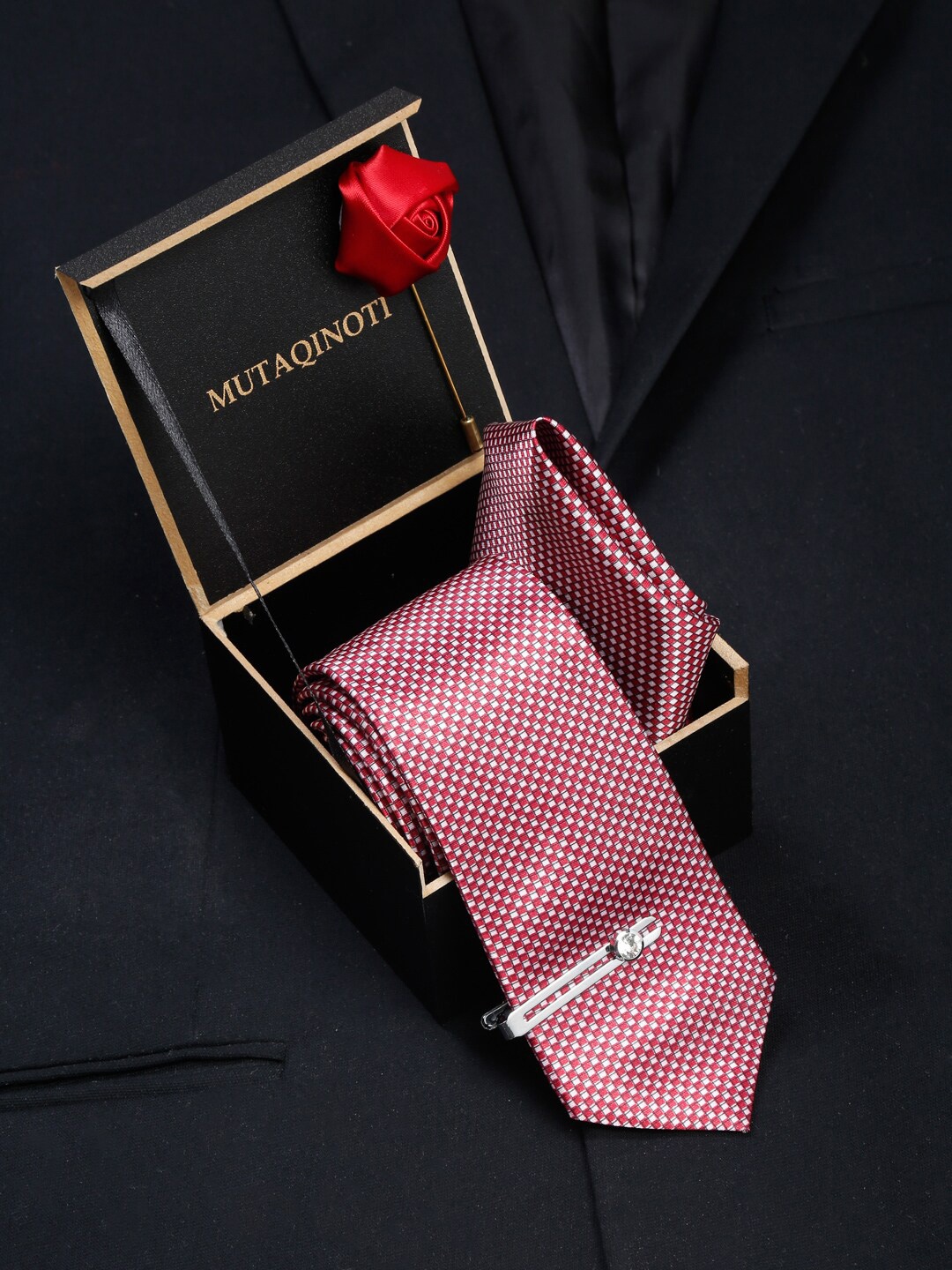 

MUTAQINOTI Men Tie & Pocket Square Accessory Gift Set, Red