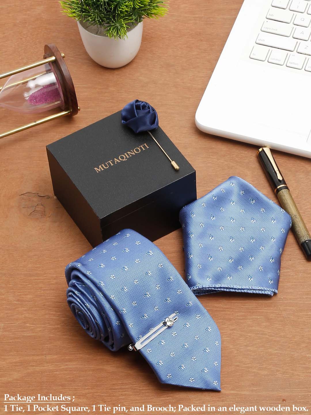 

MUTAQINOTI Men Blue Formal Tie Accessory Gift Set