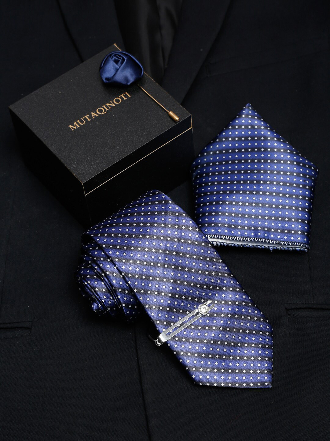 

MUTAQINOTI Men Formal Tie Accessory Gift Set, Blue