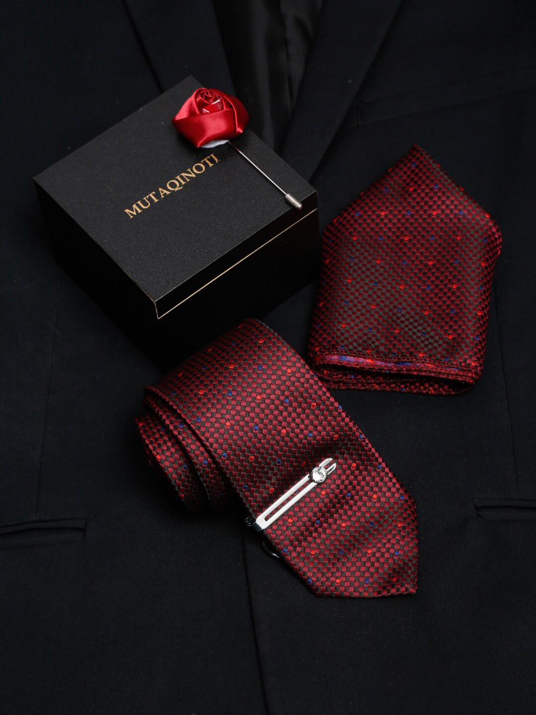 

MUTAQINOTI Men Maroon Formal Accessory Gift Set