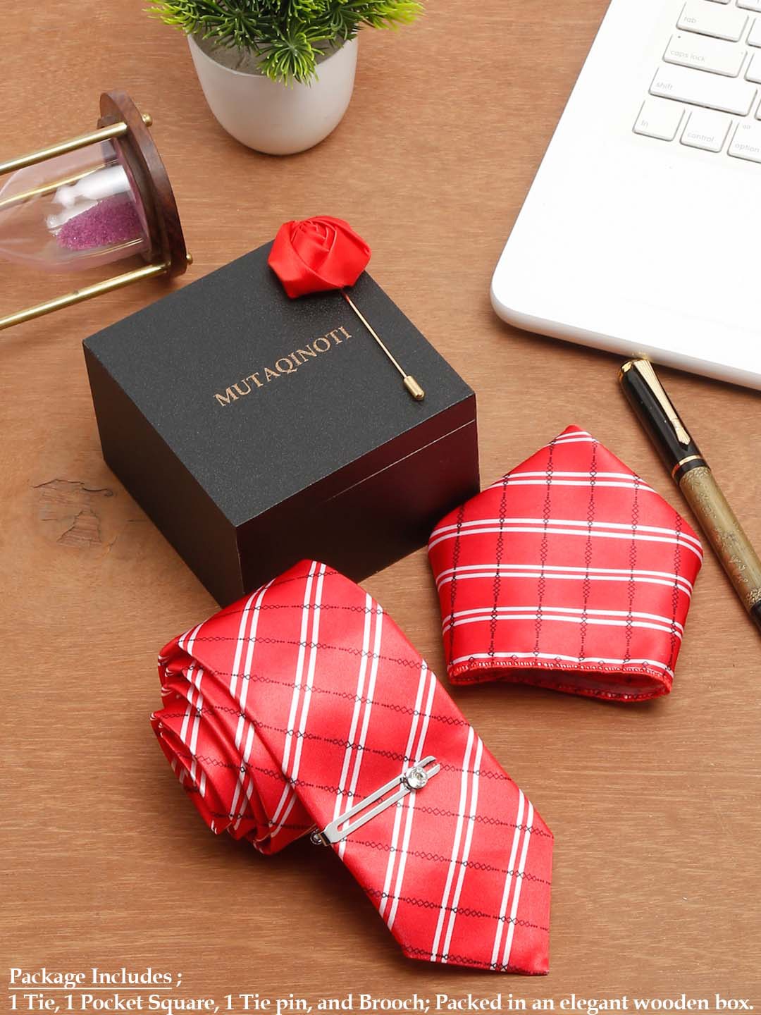 

MUTAQINOTI Men Formal Tie Accessory Gift Set, Red
