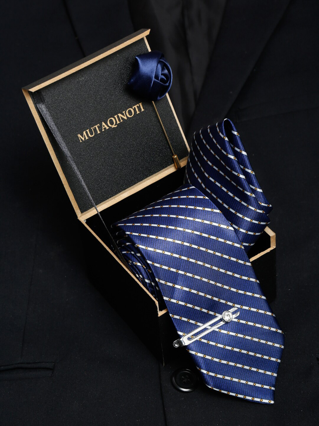 

MUTAQINOTI Men Blue Formal Tie Accessory Gift Set