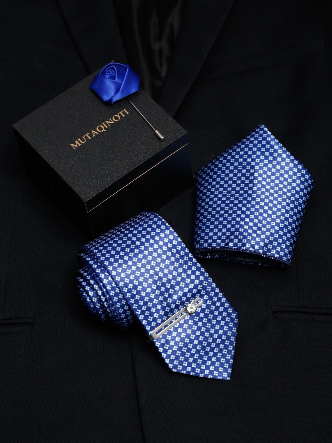 

MUTAQINOTI Men Blue Formal Tie Accessory Gift Set