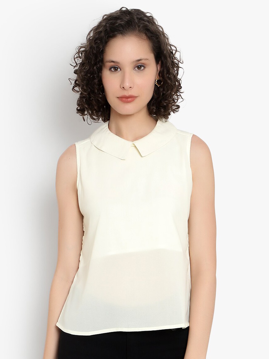 Indietoga Women Plus Size Off-White Georgette Casual Shirt Top