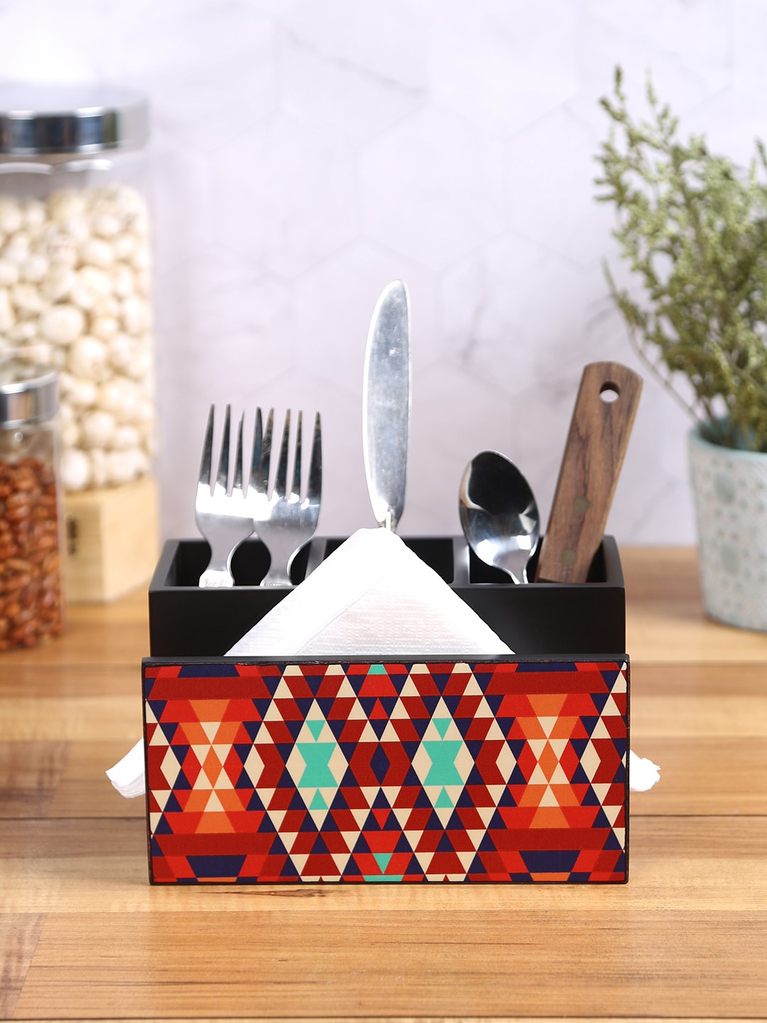 

Reinvention Factory Wooden Cutlery Tissue Holder, Black