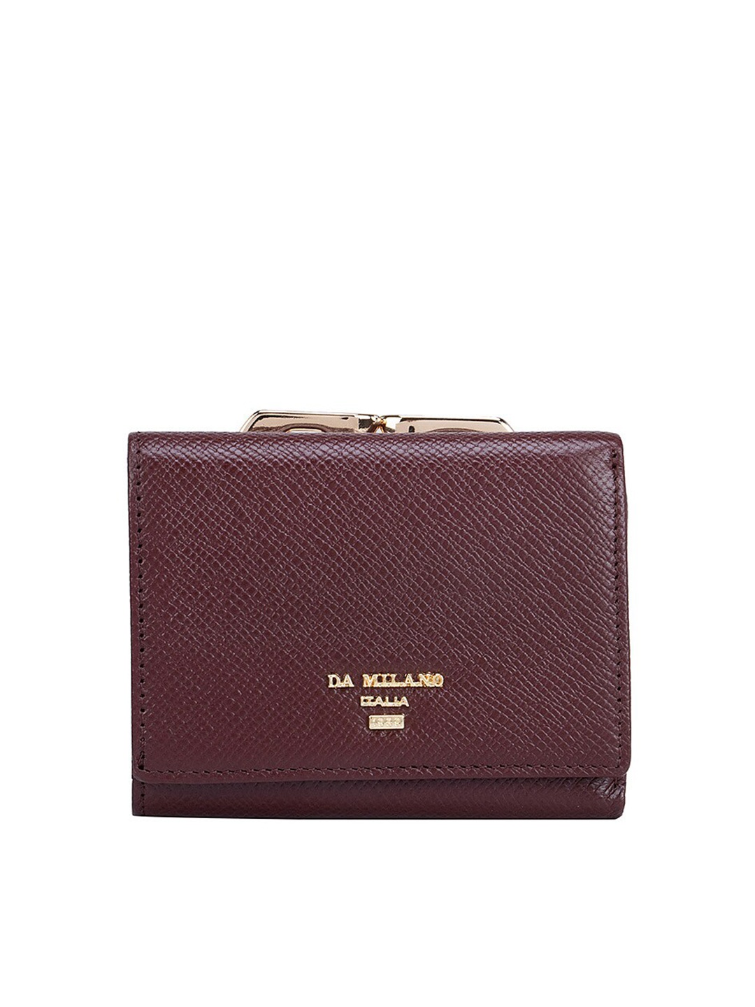 

Da Milano Women Maroon & Gold-Toned Textured Leather Two Fold Wallet