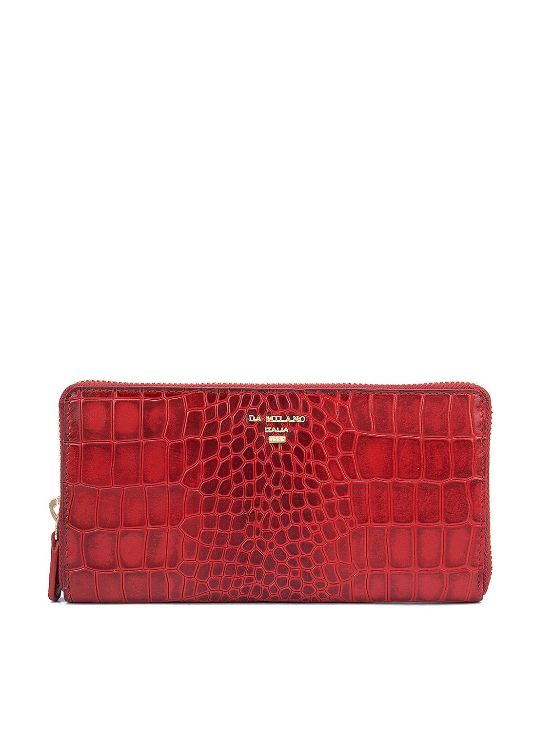 

Da Milano Women Red Textured Leather Two Fold Wallet with SD Card Holder