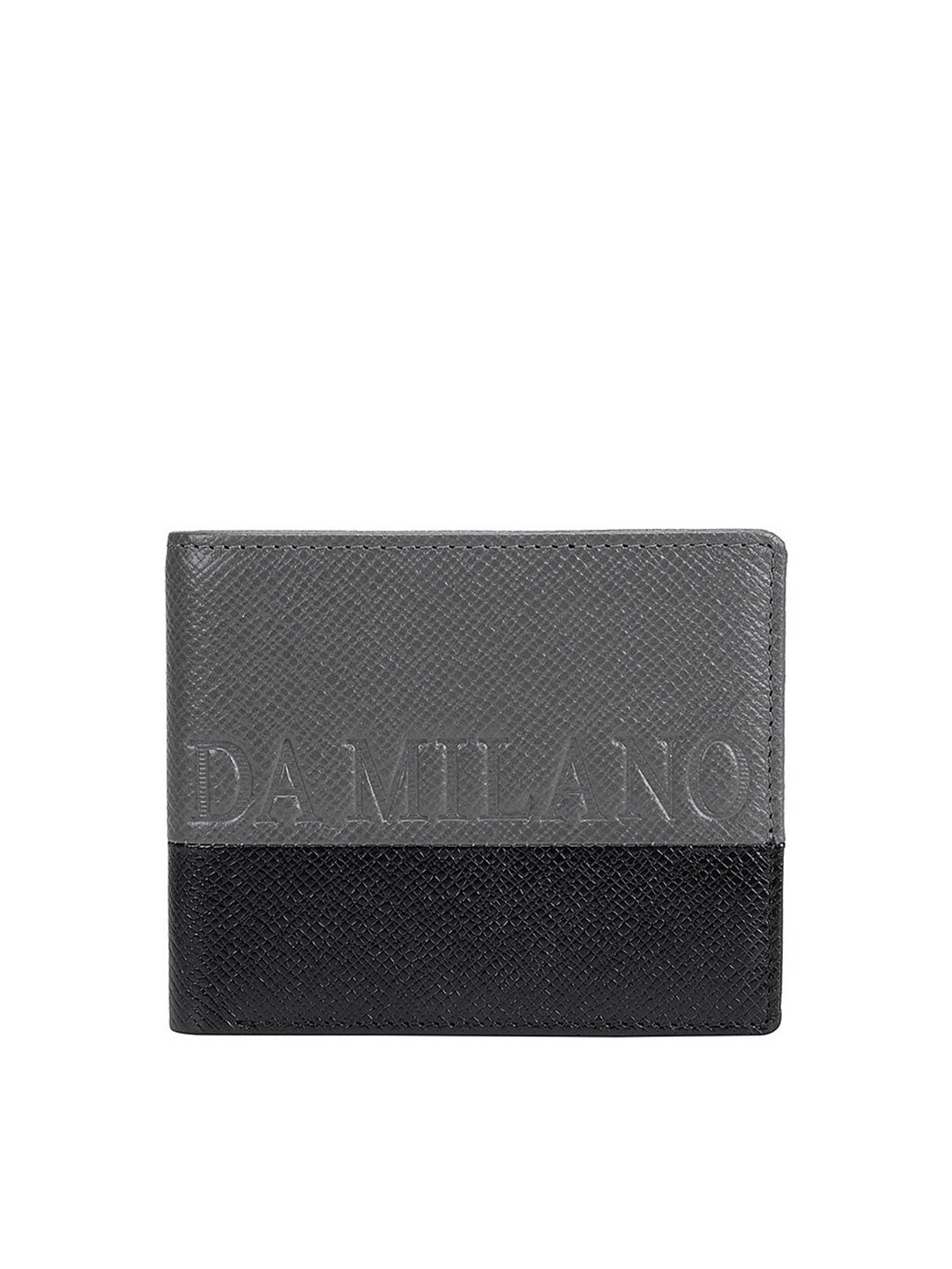 

Da Milano Men Grey & Black Colourblocked Leather Two Fold Wallet