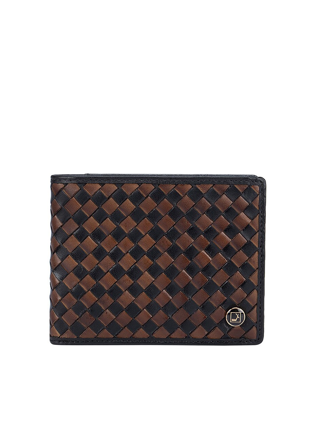 

Da Milano Men Black & Brown Geometric Textured Leather Two Fold Wallet
