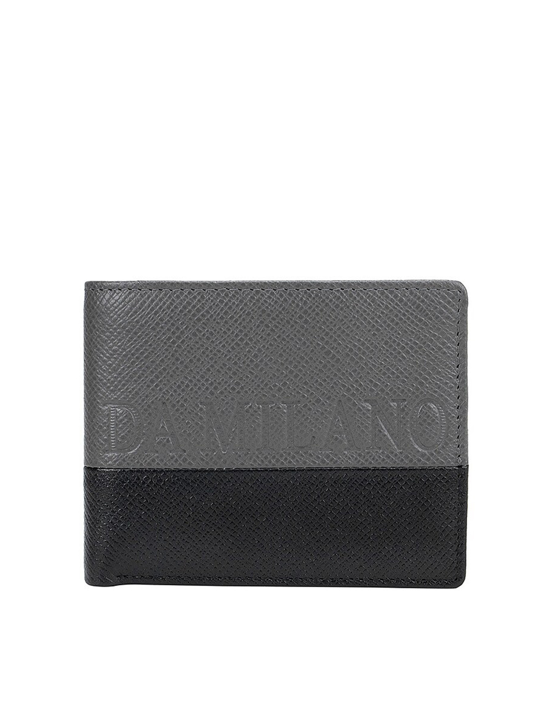 

Da Milano Men Grey & Black Textured Leather Two Fold Wallet