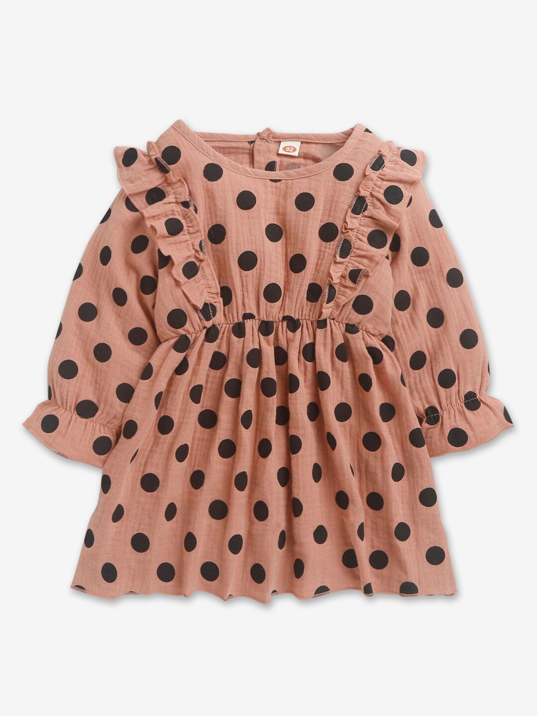 

Hopscotch Girls Peach-Coloured & Black Printed Dress