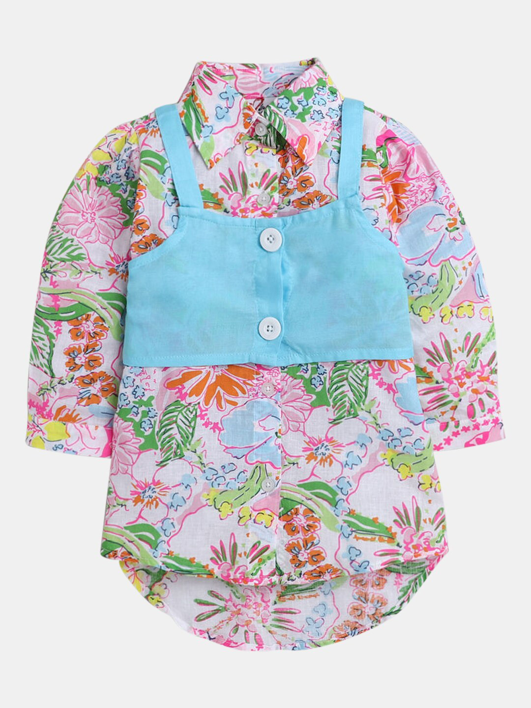 

Hopscotch Girls Blue Printed A-Line Dress with Jacket