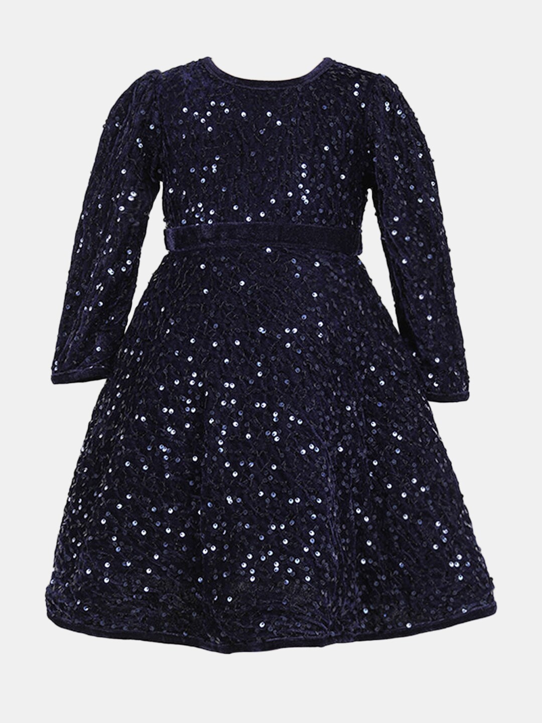 

Hopscotch Girls Navy Blue Embellished Long Sleeves A-Line Dress