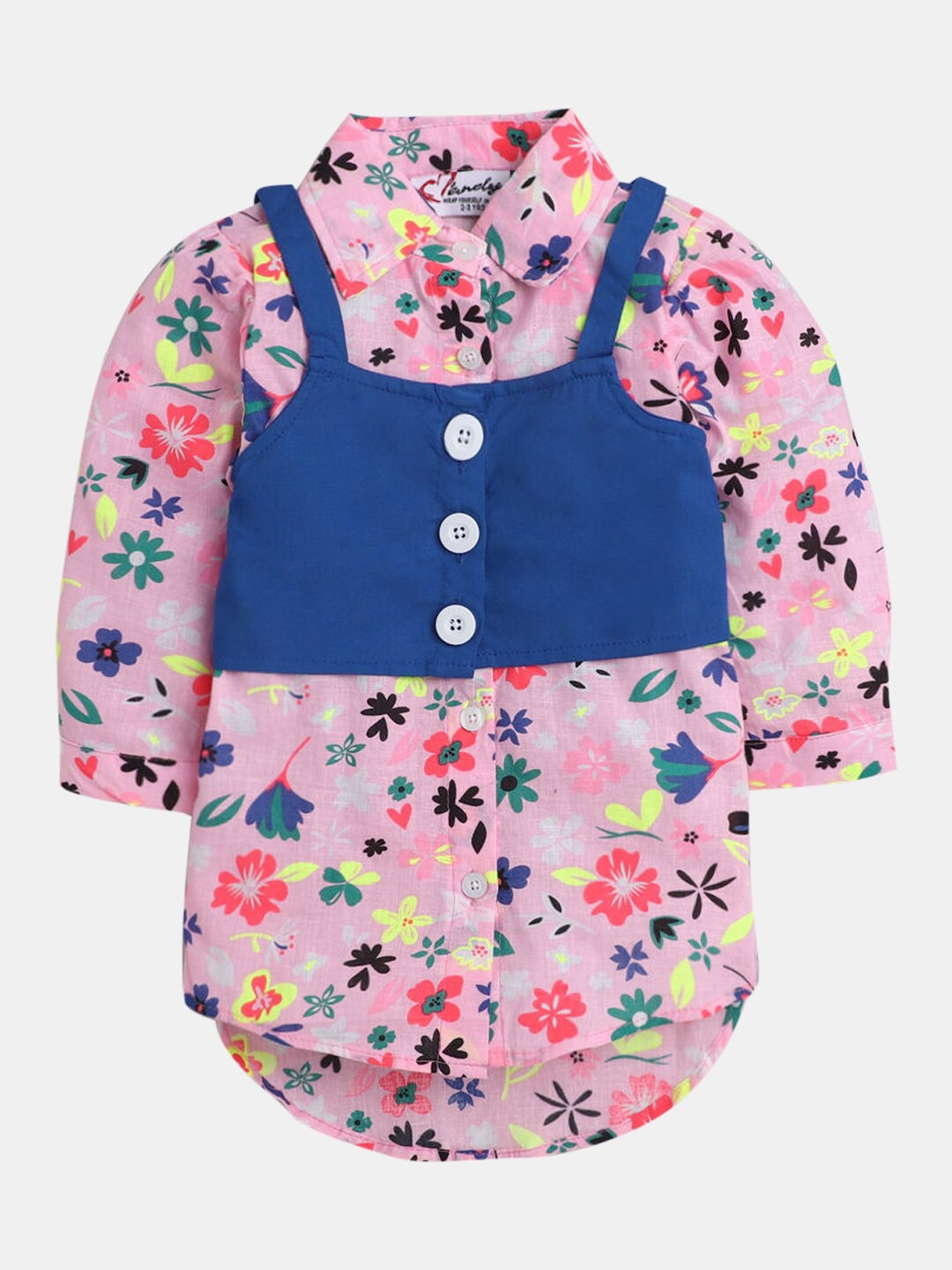 

Hopscotch Pink & Blue Cotton Pinafore Mini Dress