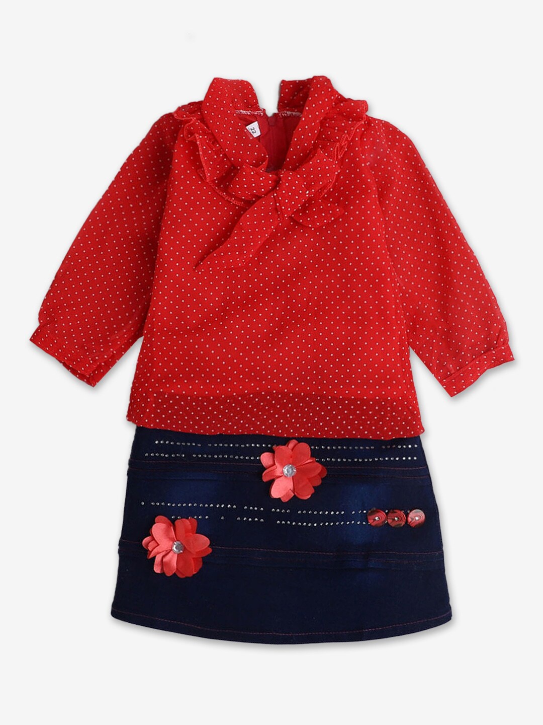 

Hopscotch Girls Red & Blue Tie-Up Neck Dress