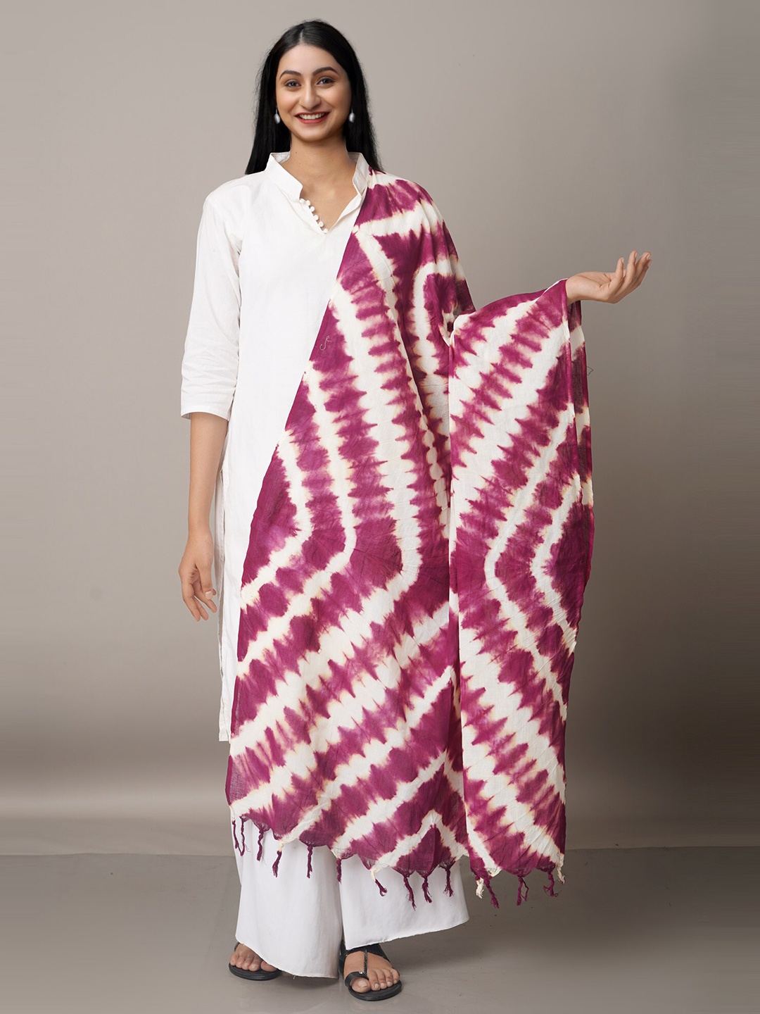

Unnati Silks Purple & White Printed Pure Cotton Shibori Dupatta