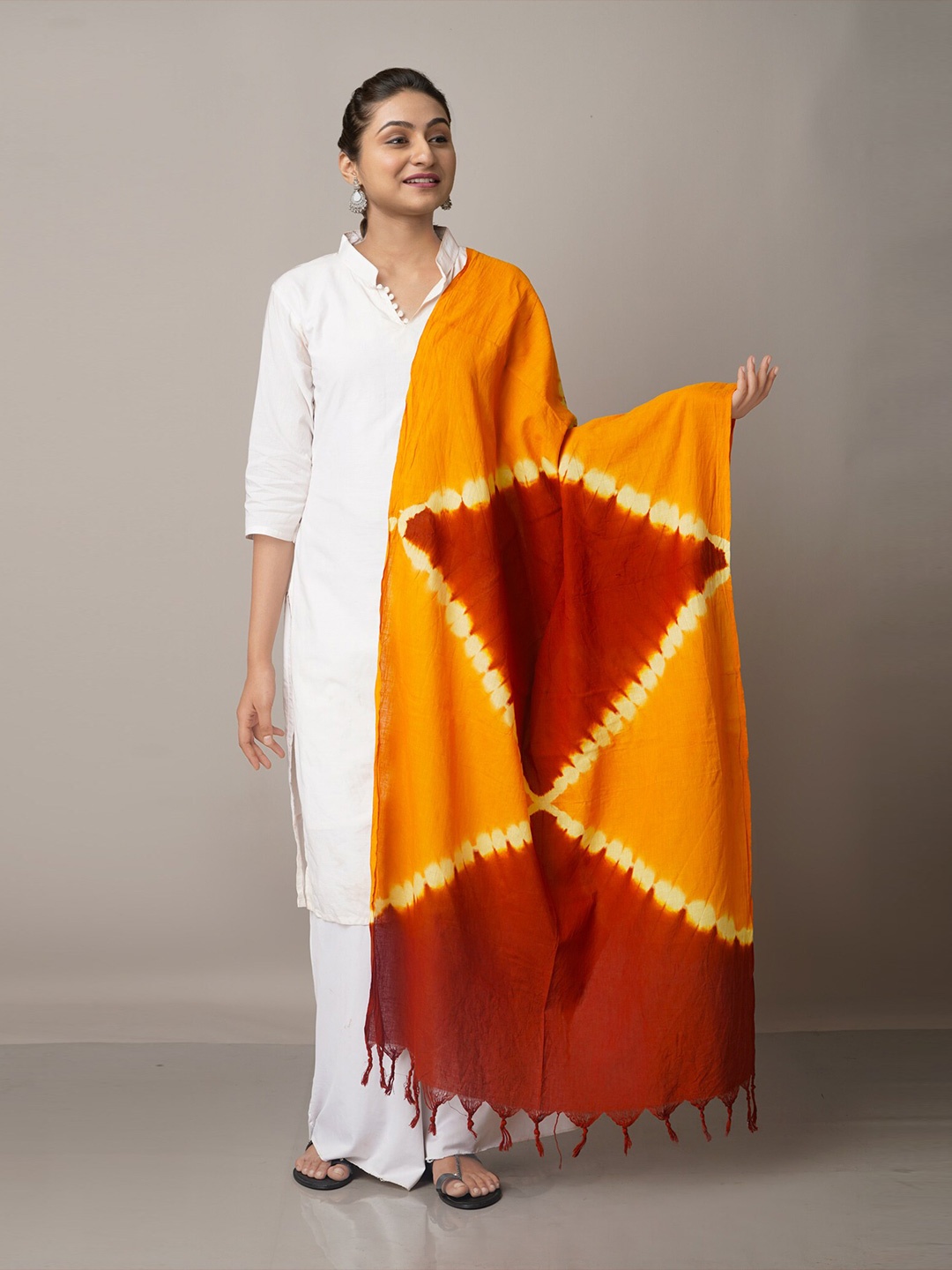 

Unnati Silks Mustard & Yellow Printed Pure Cotton Tie and Dye Dupatta