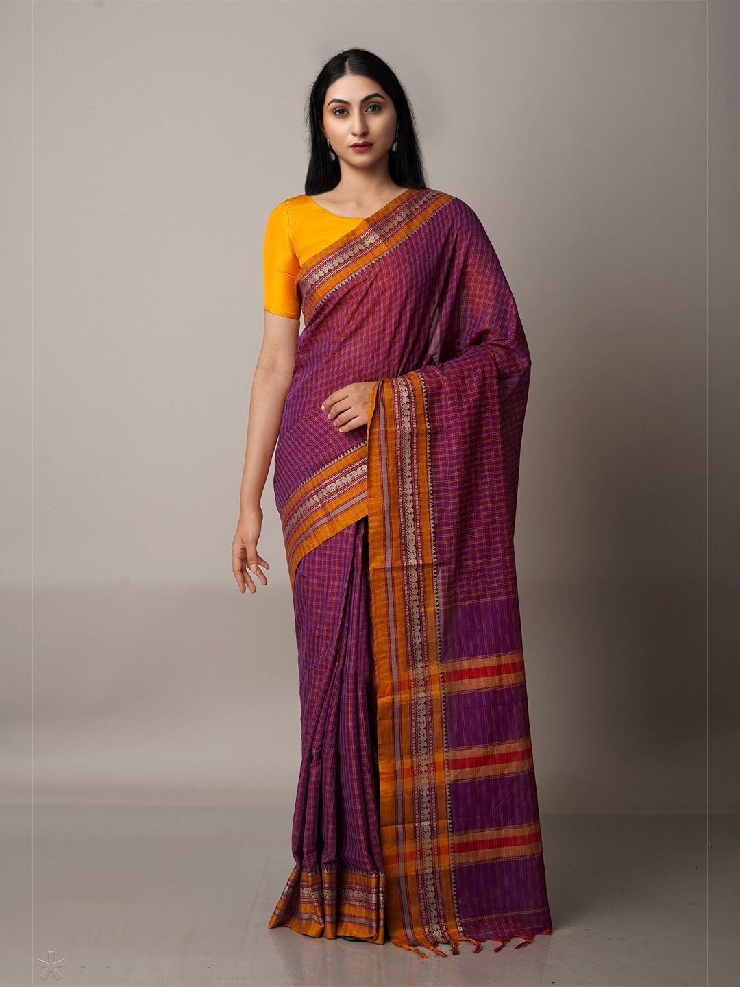 

Unnati Silks Purple & Orange Woven Design Pure Cotton Narayan Peth Saree