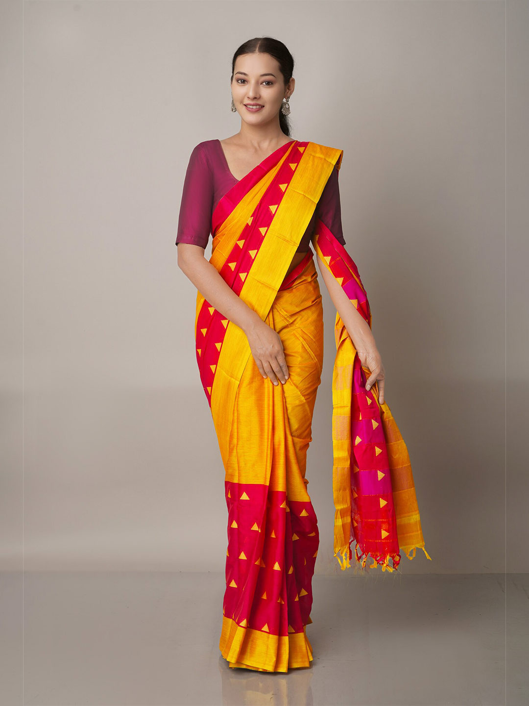 

Unnati Silks Yellow & Pink Woven Design Zari Narayan Peth Saree