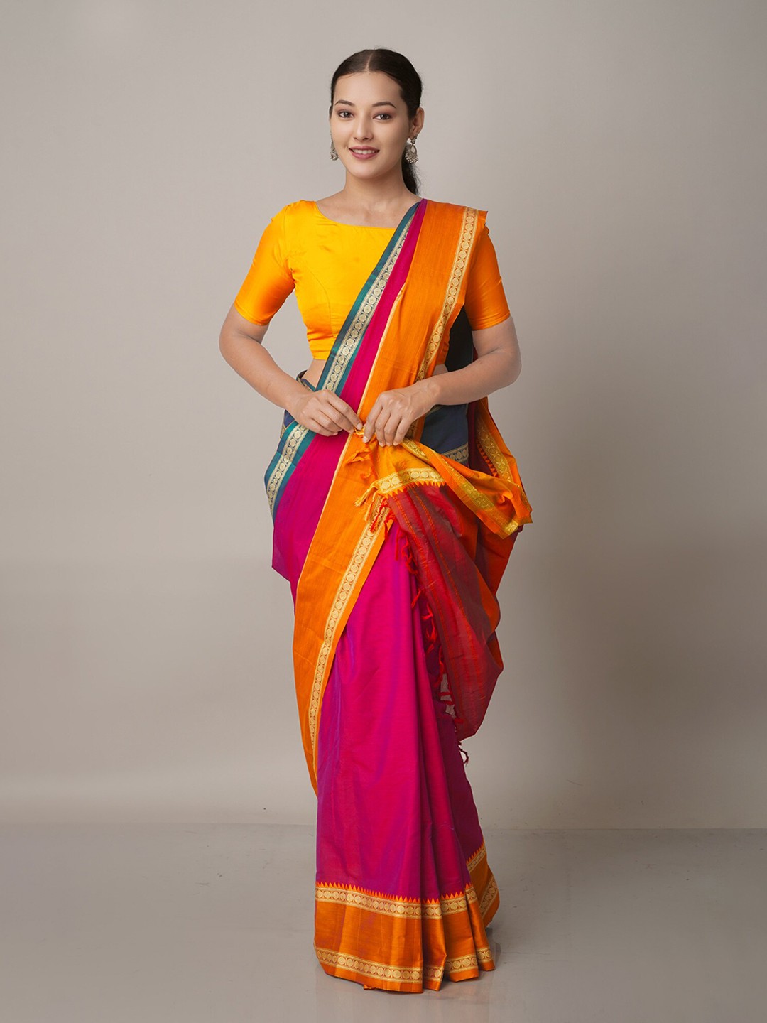

Unnati Silks Pink & Green Woven Design Zari Narayan Peth Saree