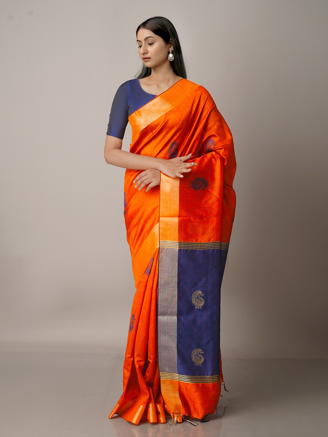 

Unnati Silks Rust & Orange Woven Design Zari Silk Blend Jamdani Saree
