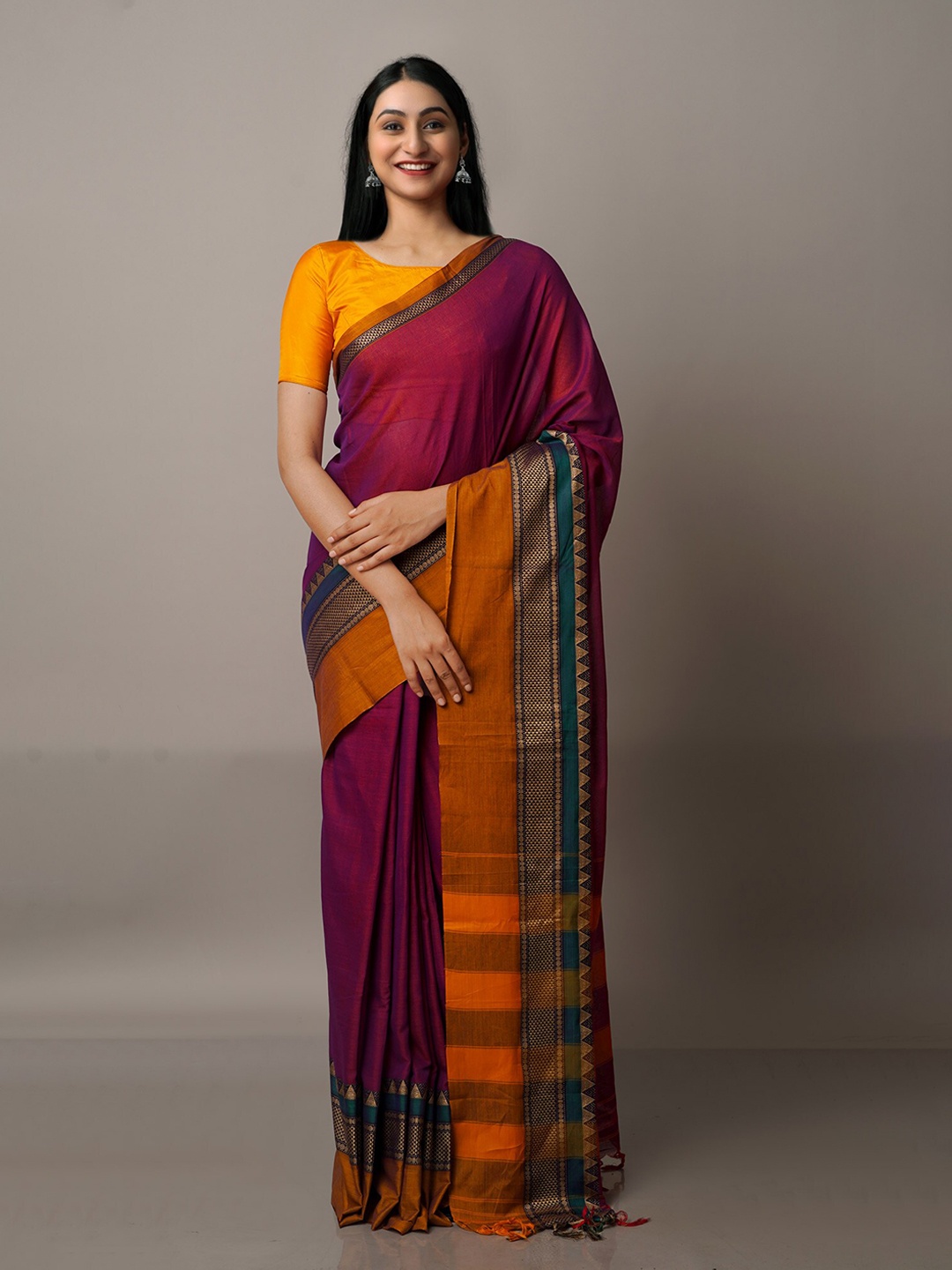 

Unnati Silks Purple & Orange Woven Design Pure Cotton Narayan Peth Saree