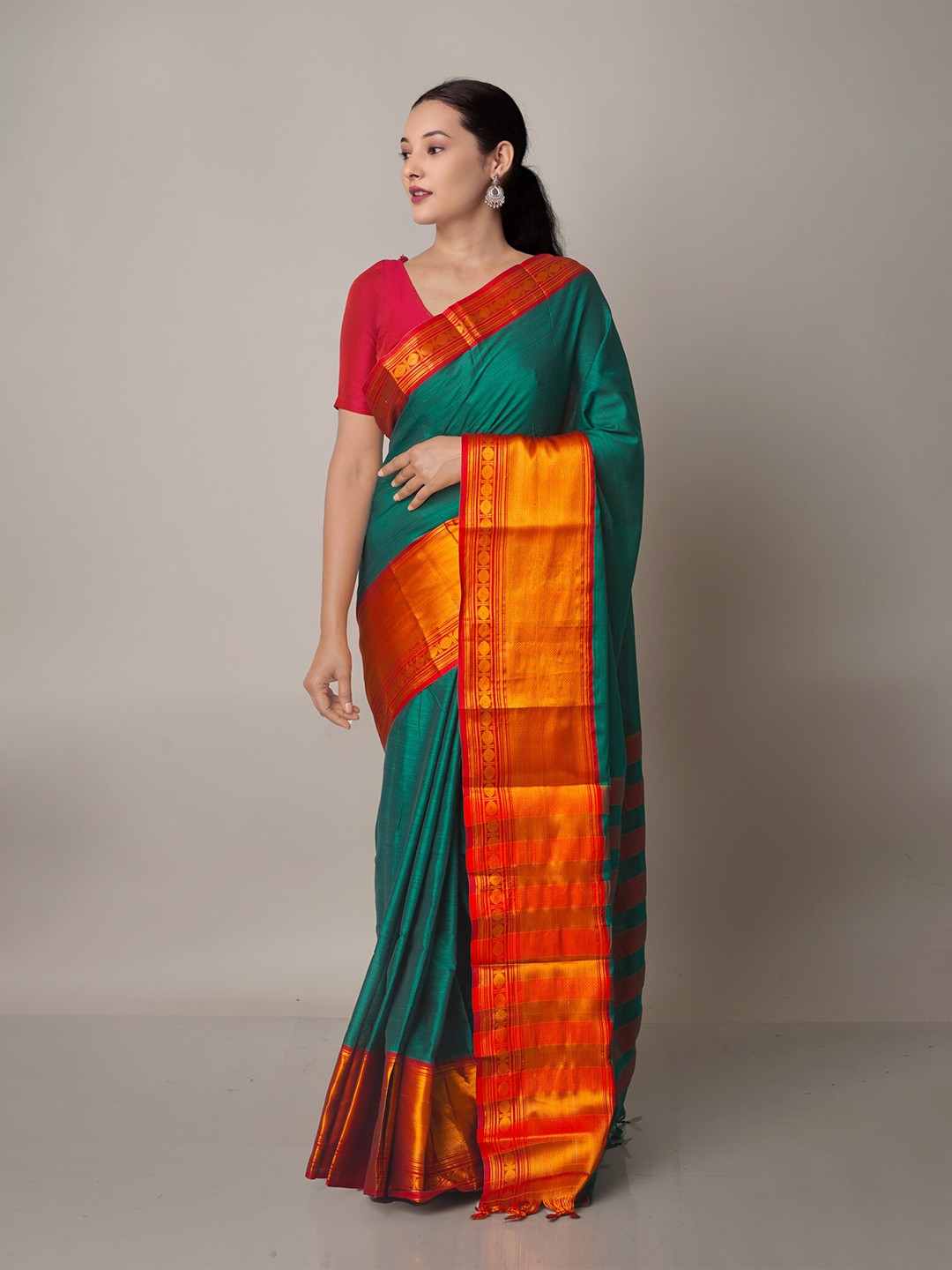 

Unnati Silks Green & Red Woven Design Zari Narayan Peth Saree