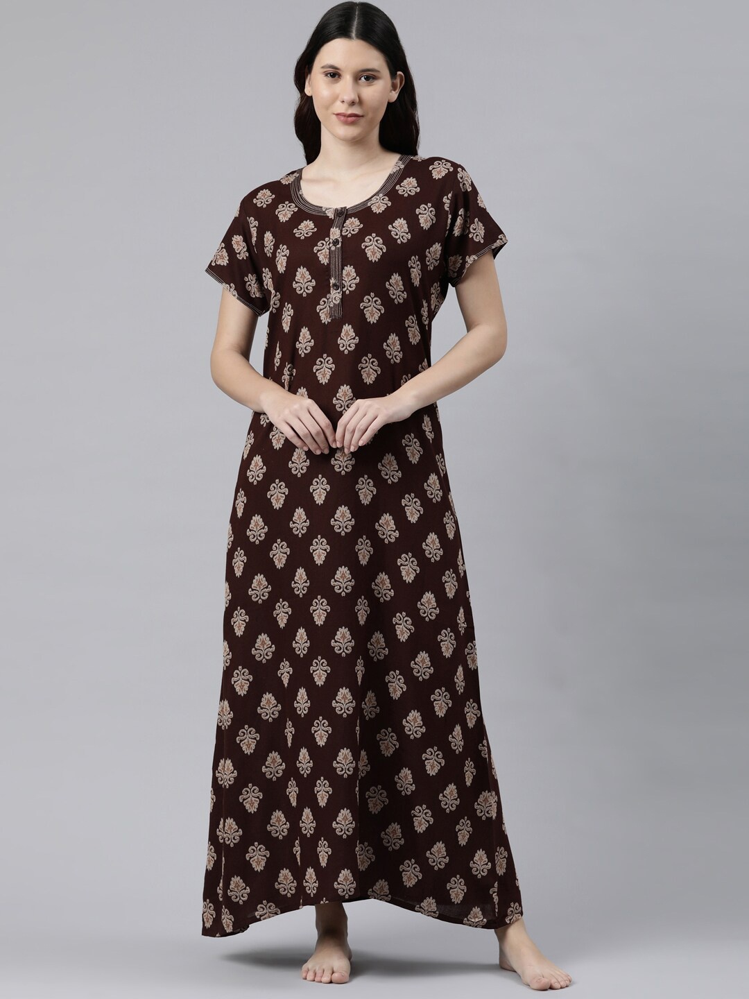 

GOLDSTROMS Coffee Brown Printed Maxi Nightdress