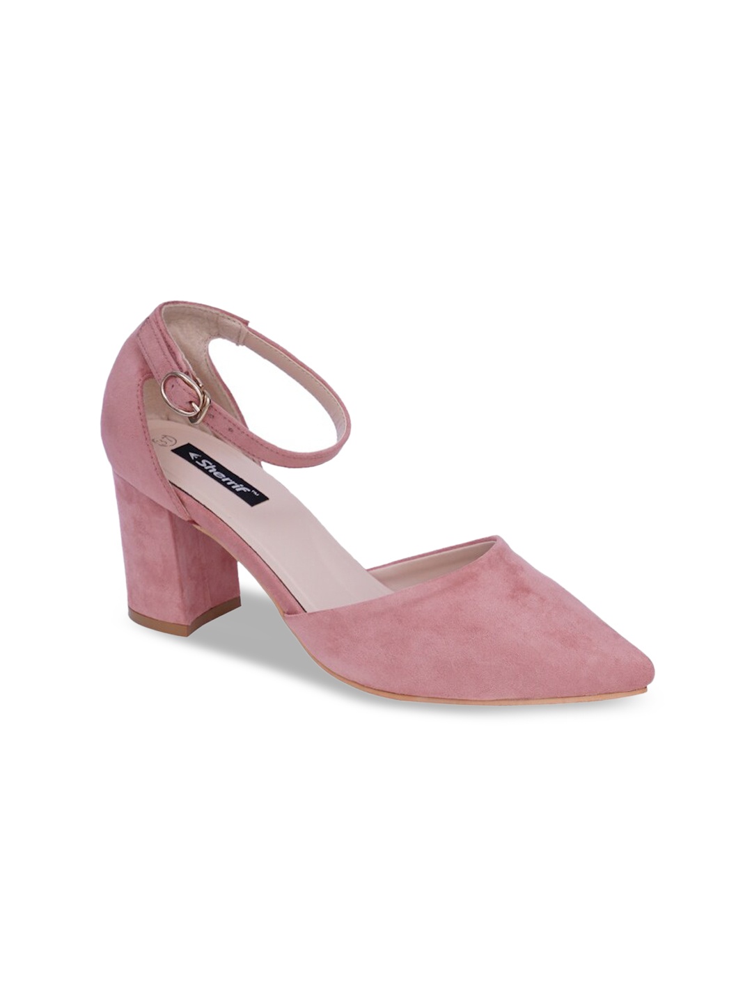 

Sherrif Shoes Pink Block Pumps with Buckle