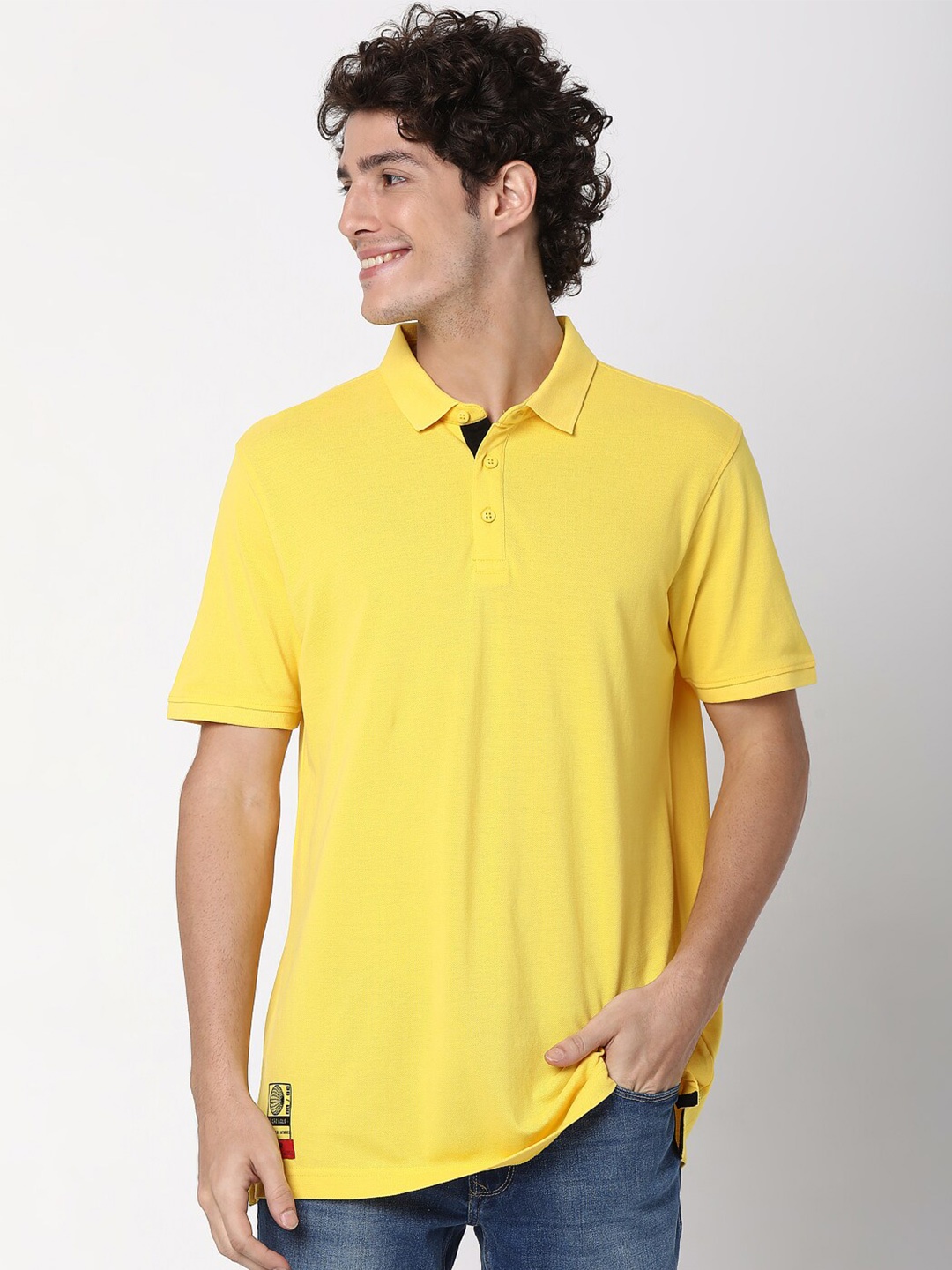 

SPYKAR Men Cotton Yellow Polo Collar Slim Fit T-shirt