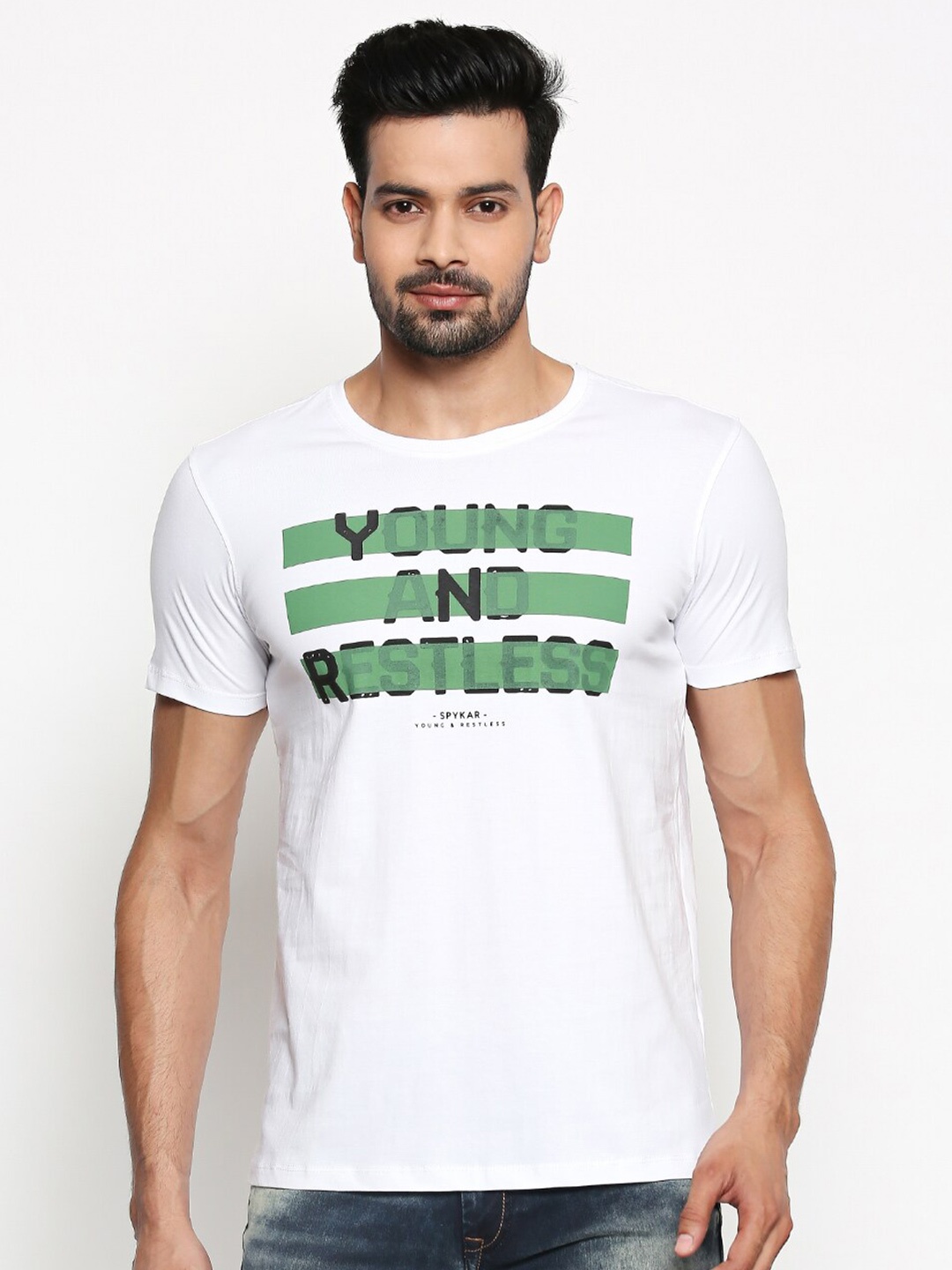 

SPYKAR Men White Typography Printed Cotton T-shirt