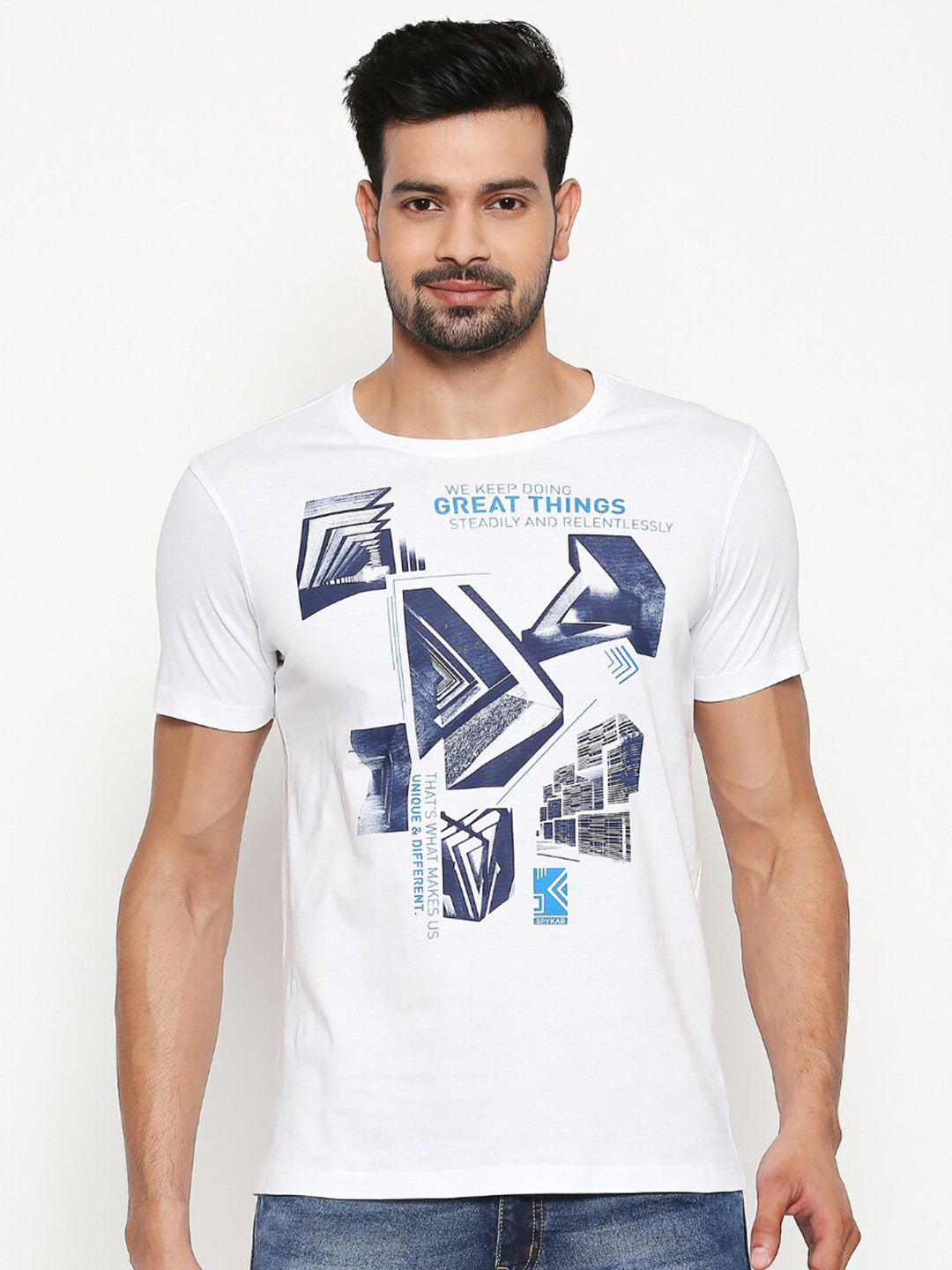 

SPYKAR Men White Printed Slim Fit T-shirt
