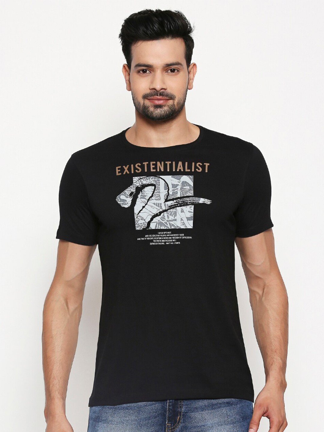 

SPYKAR Men Black Printed Slim Fit T-shirt