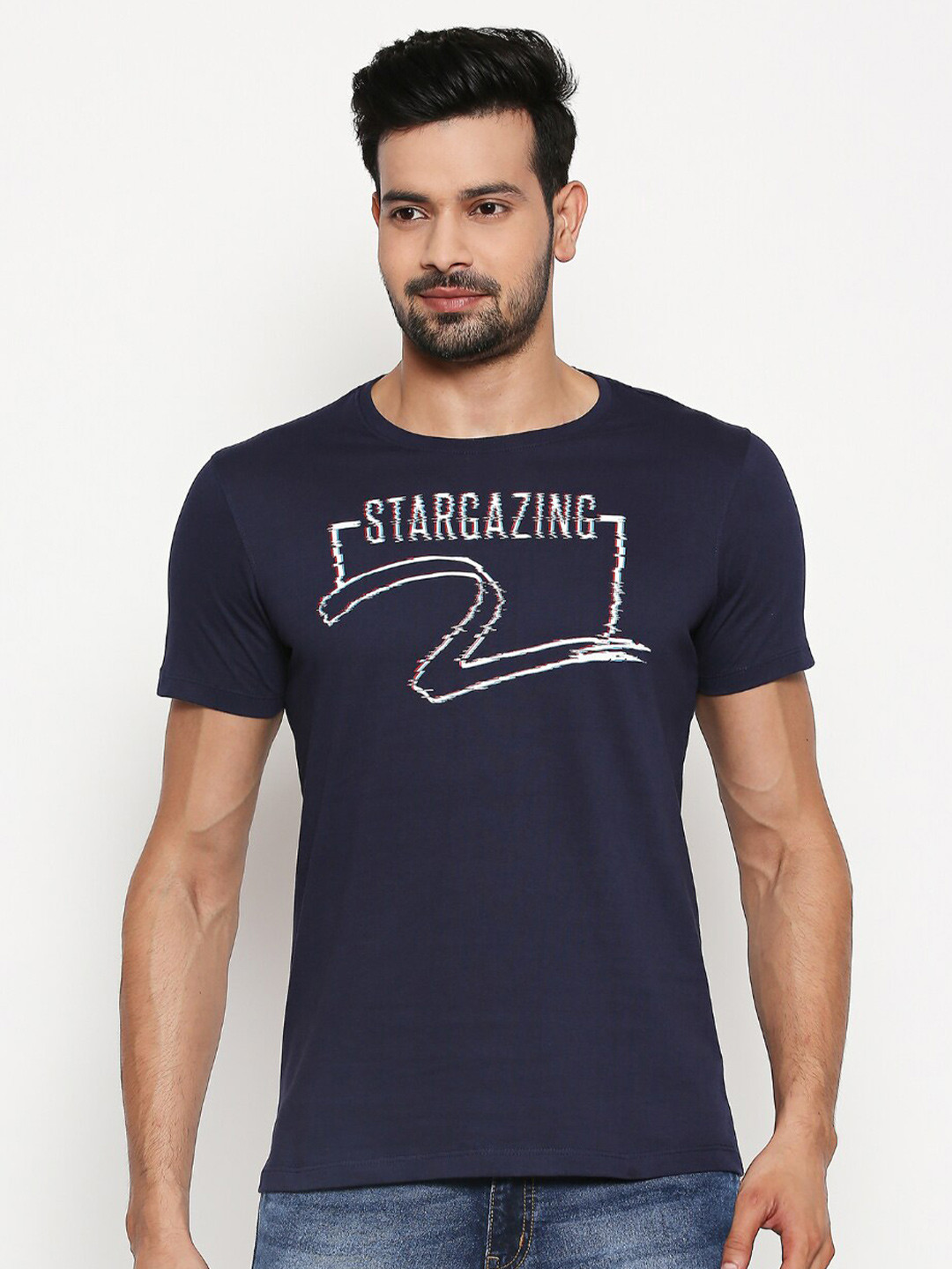 

SPYKAR Men Navy Blue Typography Printed Slim Fit T-shirt