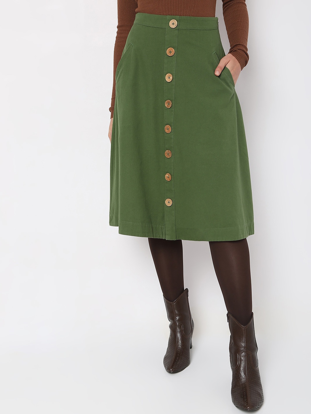 

Vero Moda Women Green Solid A-Line Skirt