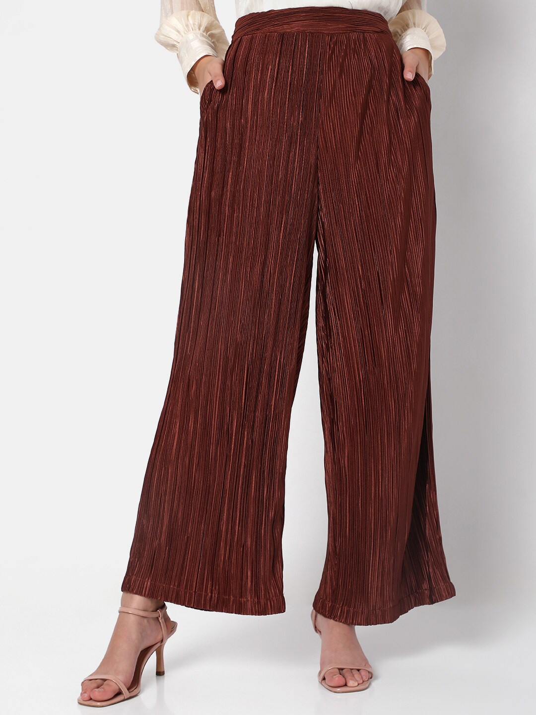 

Vero Moda Women Brown Flared High-Rise Trousers