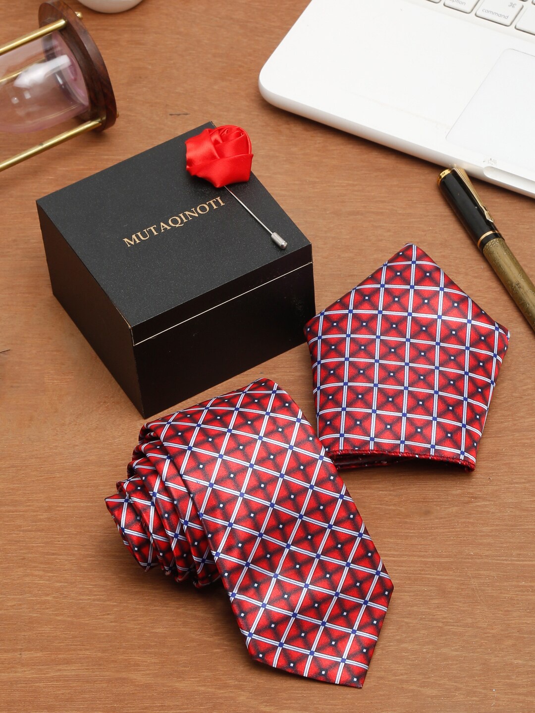 

MUTAQINOTI Men Tie & Pocket Square Accessory Gift Set, Red
