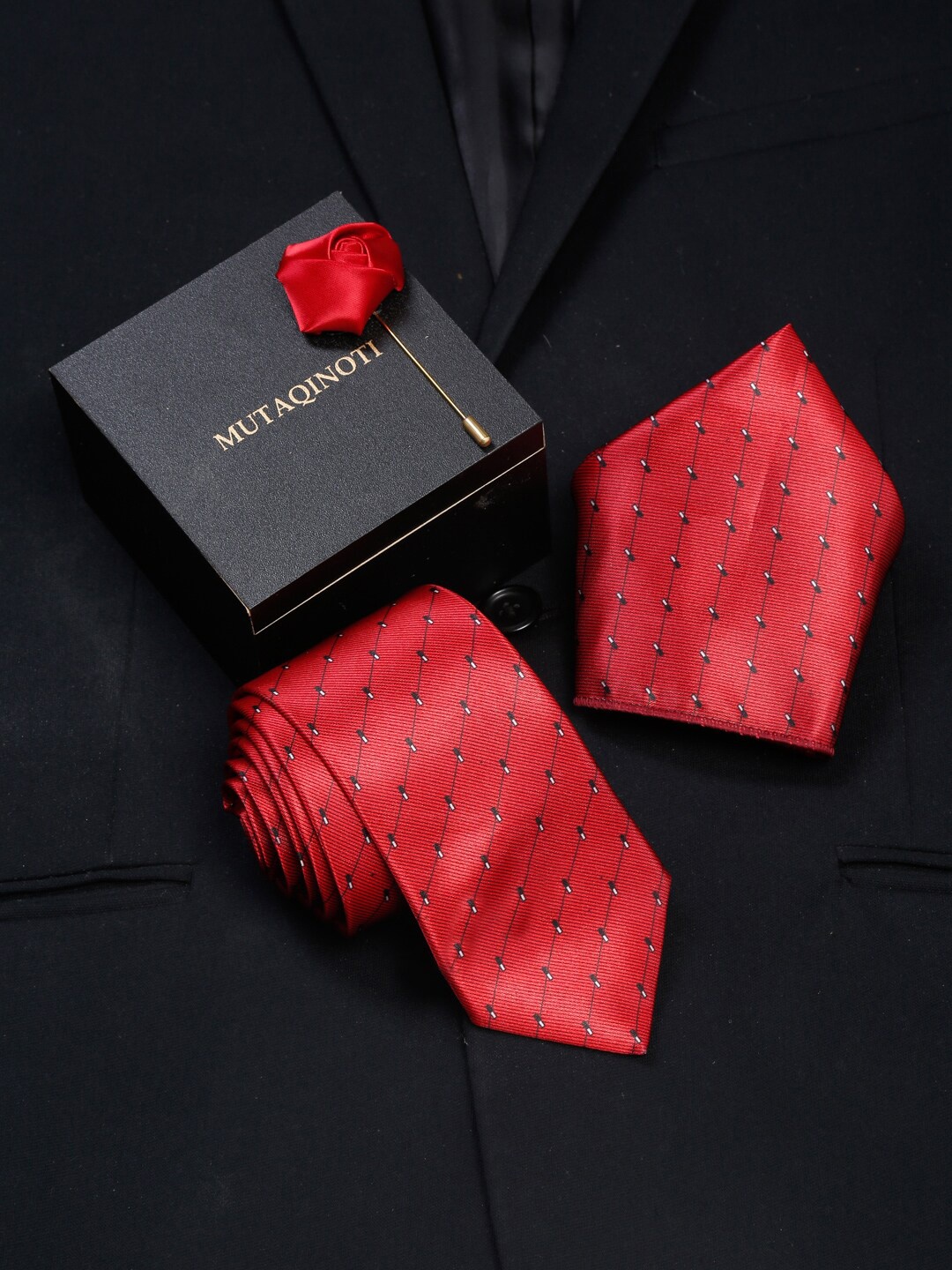 

MUTAQINOTI Men Formal Tie Accessory Gift Set, Red