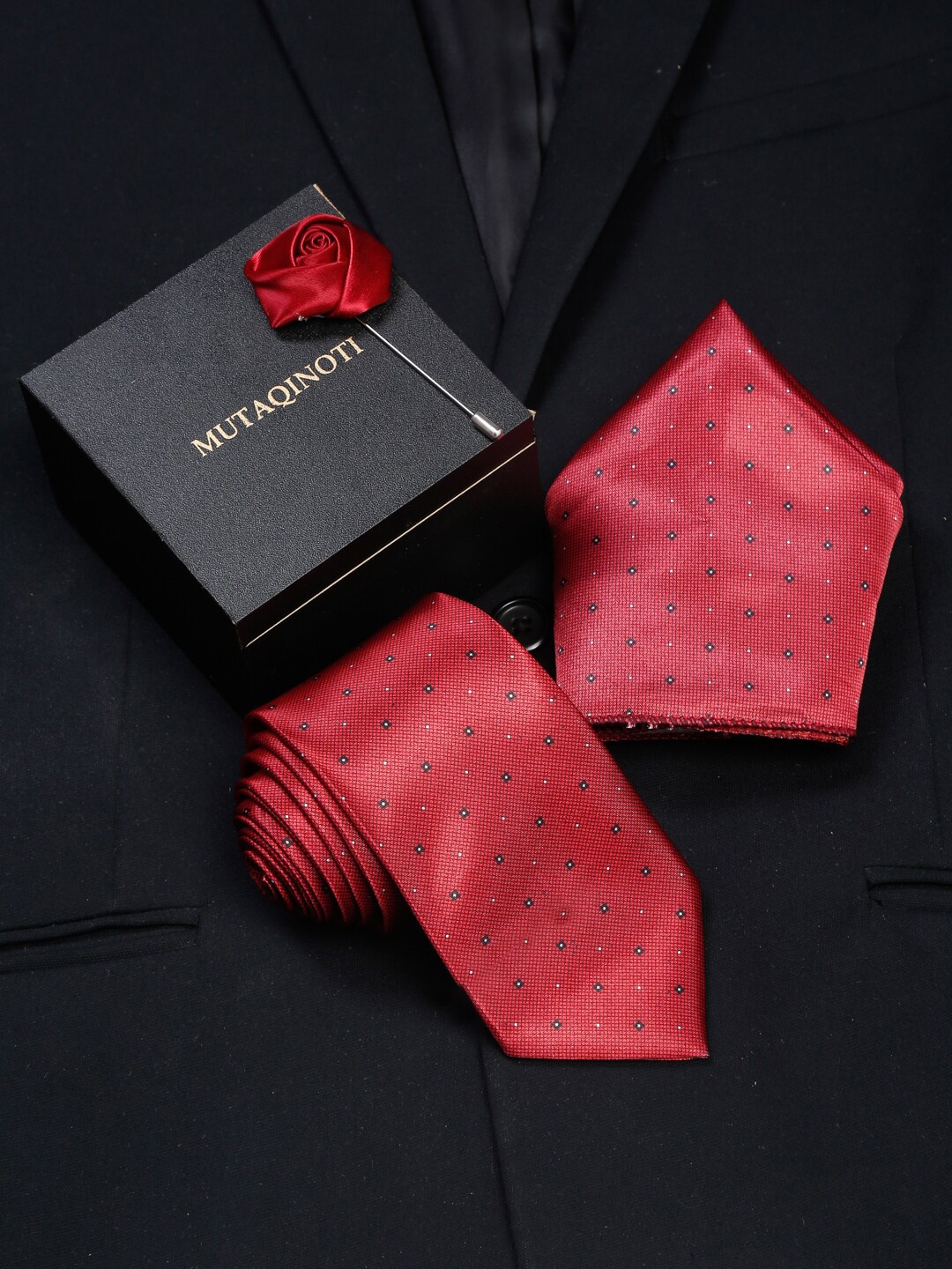 

MUTAQINOTI Men Red Polyester Formal Tie Accessory Gift Set