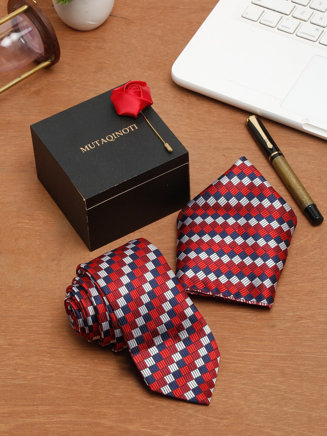 

MUTAQINOTI Men Red Formal Tie Accessory Gift Set