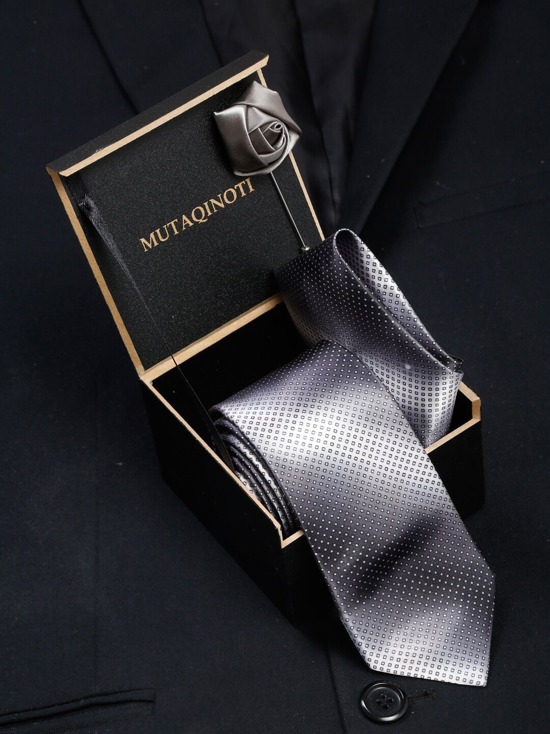 

MUTAQINOTI Men Grey Formal Tie Accessory Gift Set