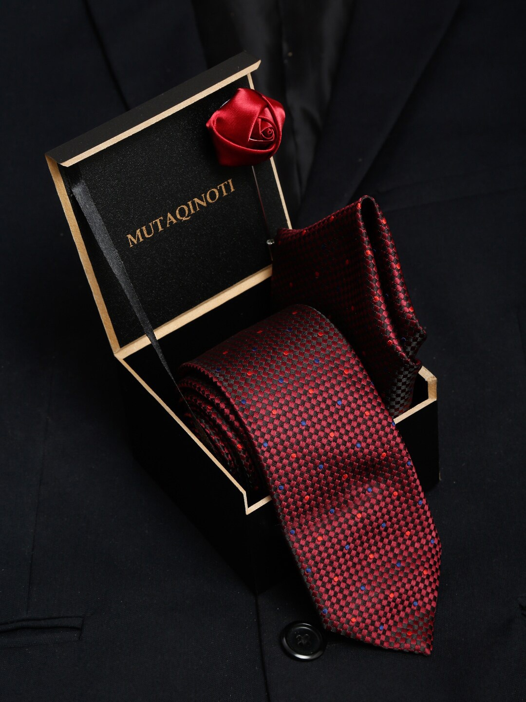 

MUTAQINOTI Men Maroon Formal Tie Accessory Gift Set
